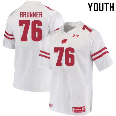 Youth Wisconsin Badgers NCAA #76 Tommy Brunner White Authentic Under Armour Stitched College Football Jersey CX31U37QN